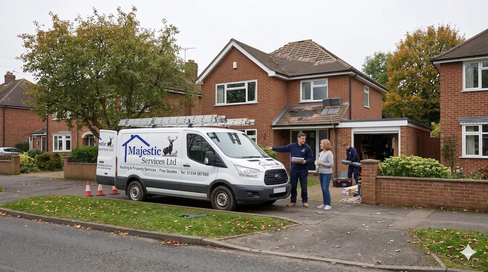 Majestic Services van outside a Bath property, our team meeting a customer for a free roofing quote