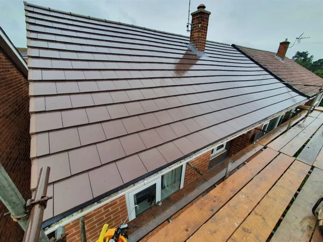New brown tile roof on a Bath bungalow